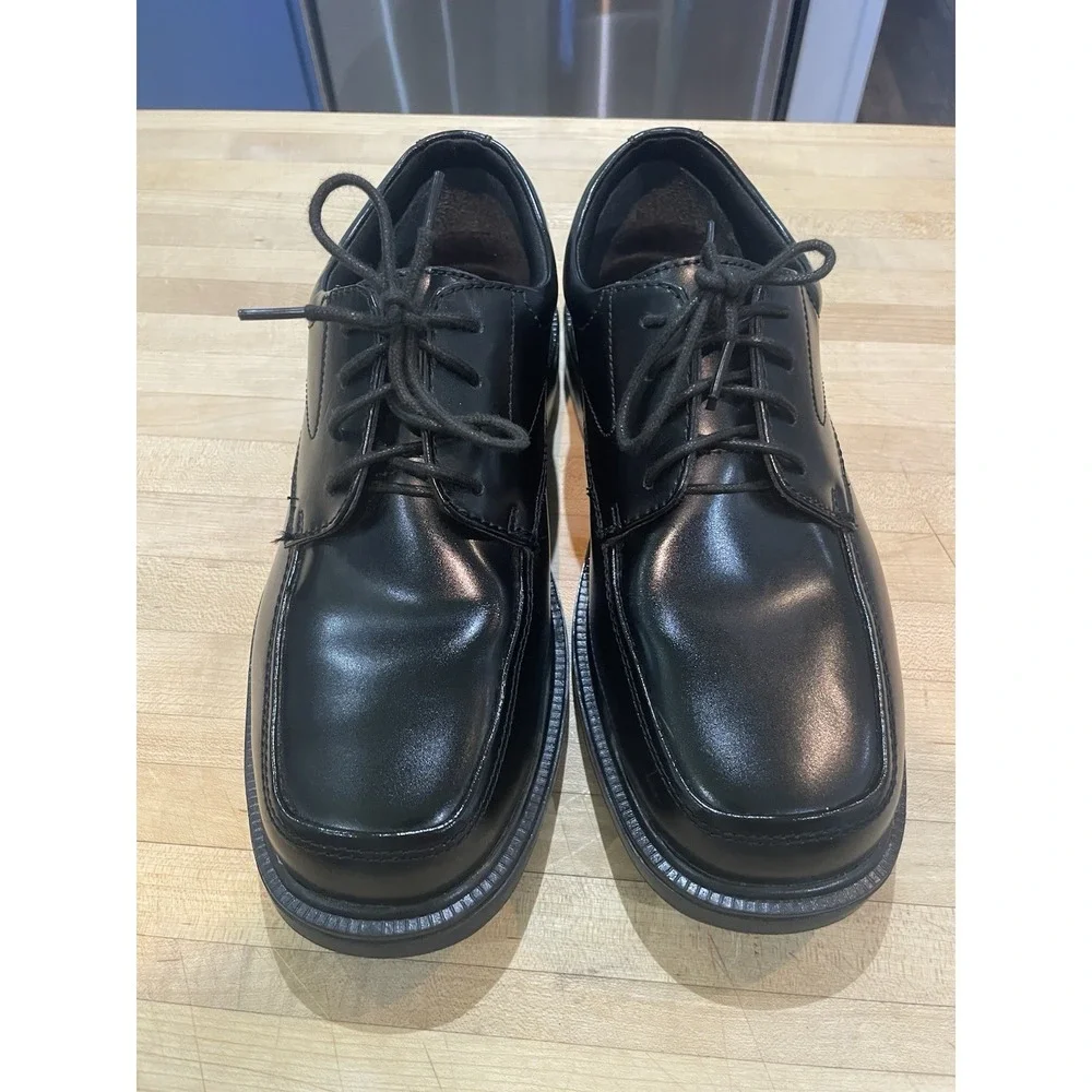 Nunn Bush Black Leather Tie Up Square Toe Comfort Gel Dress Shoes Mens Size 7.5M